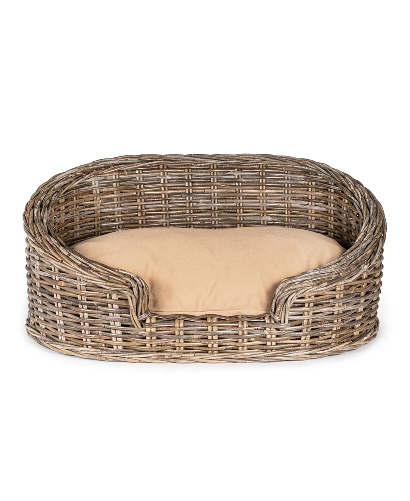 The Licker Store Curvy Classic Handwoven Rattan Dog Bed with Machine-Washable Cushion