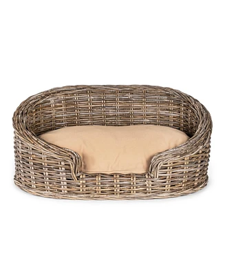 The Licker Store Curvy Classic Handwoven Rattan Dog Bed with Machine-Washable Cushion