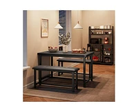 gaomon Dining Table Set for 4, Kitchen Table with 2 Upholstered Benches, 3 Piece Dining Room Table Set, Rectangular Space Saving Kitchen Table Set for