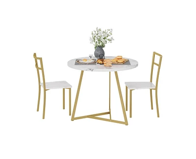 Round Dining Table Set for 2, Modern Kitchen Table Chairs Set of 2,Small Dining Room Table Set with 2 Upholstered Chairs, Furniture Set Dinette for Sm