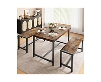 gaomon Dining Table Set for 4, Kitchen Table with 2 Metal Wood Benches, Rectangular Room Dining Table Set