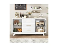 gaomon Coffer Bar Cabinet with 2 Fluted Glass Doors, 56" Modern Sideboard Buffet Cabinet with 3 Drawers