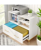 Tribesigns Lateral File Cabinet with Drawer and Adjustable Hanging Rod for Letter/Letter/A4 Size Files, 35.4" Wood Modern Printer Stand with Open Stor