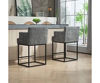 The Pop Home Set of 2 High Quality Counter Height Bar Stools,Black Metal Frame Bar Chairs with Backs-The Pop Home