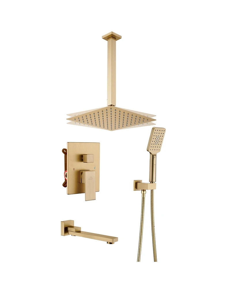 Mondawe 12 in Ceiling Mount Shower System with Hand Shower & Tub Spout