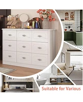 Homsee 9-Drawer White Wood Dresser Storage Dresser