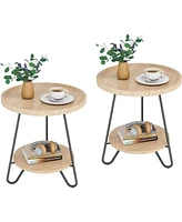 Tribesigns Set of 2 Round End & Side Table with Metal Legs, Modern Industrial Beside Table, Small Accent Table Snack Table