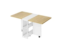 gaomon Folding Dining Table, Drop Leaf Dining Table with 6 Wheels and 2-Layer Storage Shelf, Space Saving Dining Table for Small Spaces Collapsible Ex