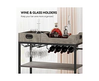 gaomon Bar Carts for The Home with 2 Portable Trays, 3 Tier Bar Cart with Wheels, Mobile Kitchen Shelf with Wine Rack and Glass Holder