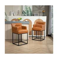 Set of 2 Modern Faux Leather Counter Bar Stools with Backrest, Upholstered for Kitchen Island-The Pop Home