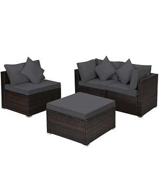 Sugift 4 Pieces Ottoman Garden Patio Rattan Wicker Furniture Set with Cushion