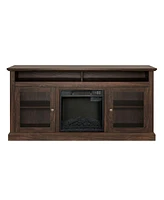 Slickblue Contemporary Tv Media Stand with 18" Fireplace Insert - Modern Console for TVs Up to 65", Brown