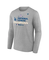 Fanatics Men's Heather Gray Los Angeles Dodgers 2024 National League Champions Locker Room Long Sleeve T-Shirt