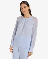 Calvin Klein Women's Pleated-Neck Sheer-Sleeve Top