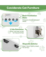 Sugift Cat Tree with Litter Box Enclosure with Cat Condo-White