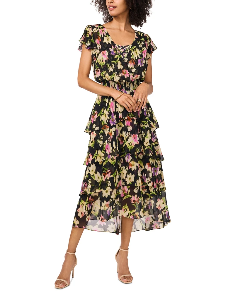 Vince Camuto Women's Printed Surplice Tiered Midi Dress