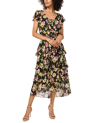 Vince Camuto Women's Printed Surplice Tiered Midi Dress