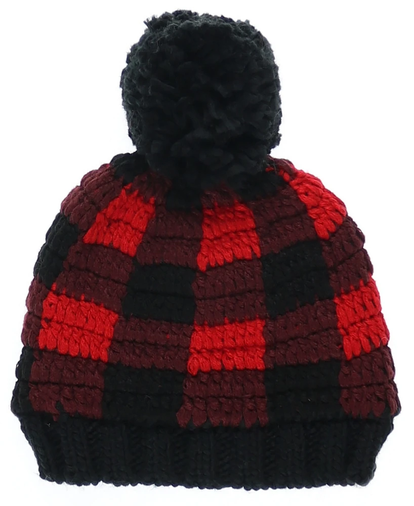 Fraas Buffalo Check Fleece Lined Pom Hat