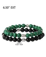 Lucky Brand Black and Green Beaded Stretch Bracelets - Two-Piece Natural Stone Set for Men