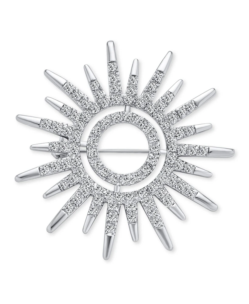 Bling Jewelry Summer Flaming Sunshine Micro Pave Cz Starburst Celestial Sunburst Sun Pin Brooch For Women Brass