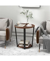 Gymax Industrial End Table Sofa Side Table Nightstand w/ Storage Shelf & Metal Frame