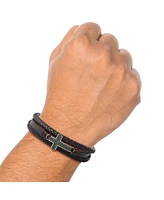 Lucky Brand Braided Leather Bracelet with Cross - Brown Leather Wrap Bracelet for Men