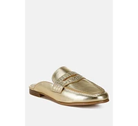 Rag & Co Adam Lane Stud Detail Metallic Pleather Mules