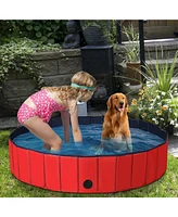 Sugift 63 Inch Foldable Leakproof Dog Pet Pool Bathing Tub Kiddie Pool for Dogs Cats and Kids-Red
