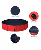 Sugift 63 Inch Foldable Leakproof Dog Pet Pool Bathing Tub Kiddie Pool for Dogs Cats and Kids-Red