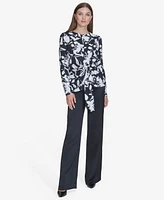 Halston Women's Printed Twist-Front Long-Sleeve Blouse