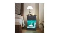 Slickblue Triamine Bedside Table with Single Drawer, Socket, and Led Light Modern Nightstand for Stylish Bedrooms