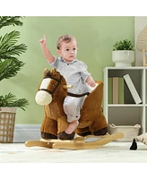 Qaba Baby Rocking Horse, Kids Ride on Horse w/ Sound, Safety Belt, Brown