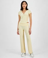 Ultra Flirt Juniors Ribbed Cropped Henley Top Flare Pants