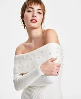 Guess Women's Off-The-Shoulder Embellished Cable-Knit Dress