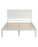 Slickblue Full Platform Bed Frame with Headboard - Wood Slat Support, No Box Spring Needed, White