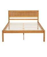 Slickblue Full Platform Bed Frame with Headboard - Wood Slat Support, No Box Spring Needed, Oak