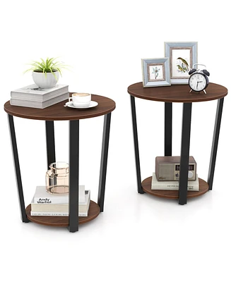 Gymax Industrial End Table Sofa Side Table Set ot 2 Nightstand w/ Storage Shelf