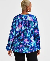 I.n.c. International Concepts Plus Tie-Dyed Surplice Blouse, Exclusively at Macy's