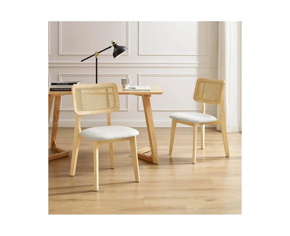 Homlux Set of 2 Rattan and Oak Dining Chairs with Ash Wood Legs includes Rubber Floor Protectors