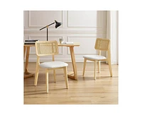 Homlux Set of 2 Rattan and Oak Dining Chairs with Ash Wood Legs includes Rubber Floor Protectors