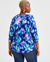 I.n.c. International Concepts Plus Printed Long-Sleeve Top, Exclusively at Macy's