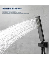 Slickblue Male Npt Waterfall Shower Head with Handheld Tub Faucet with High Flow and Curved Spout
