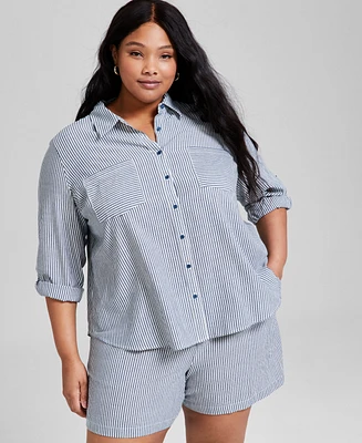 And Now This Trendy Plus Striped Roll-Tab Shirt, Exclusively at Macy's