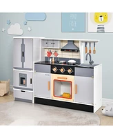 Gymax Kids Wooden Pretend Play Kitchen Toddlers Toy with Refrigerator & Accessories