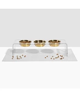 Hiddin Medium Triple Bowl Pet Feeder, 1 Quart Gold Bowls