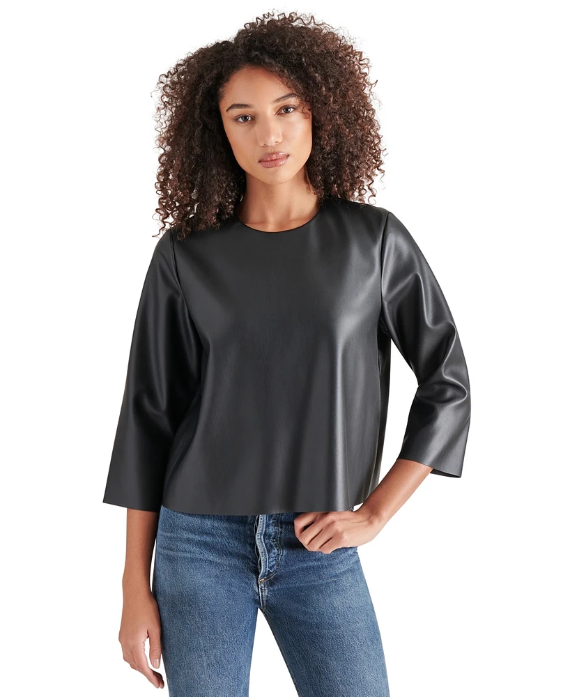 Steve Madden Women's Dee Faux-Leather 3/4-Sleeve Top