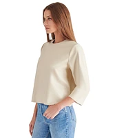 Steve Madden Women's Dee Faux-Leather 3/4-Sleeve Top