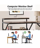 Tribesigns L Shaped Desk with Storage Shelves and Monitor Stand, Study Writing Table Workstation for Home Office