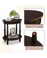Gymax 2-Tier End Table Oval Compact Sofa Side Nightstand w/ Storage Shelf Espresso