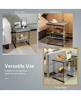Gymax 2-tier Side End Coffee Table Square Nightstand for Living Room Bedroom